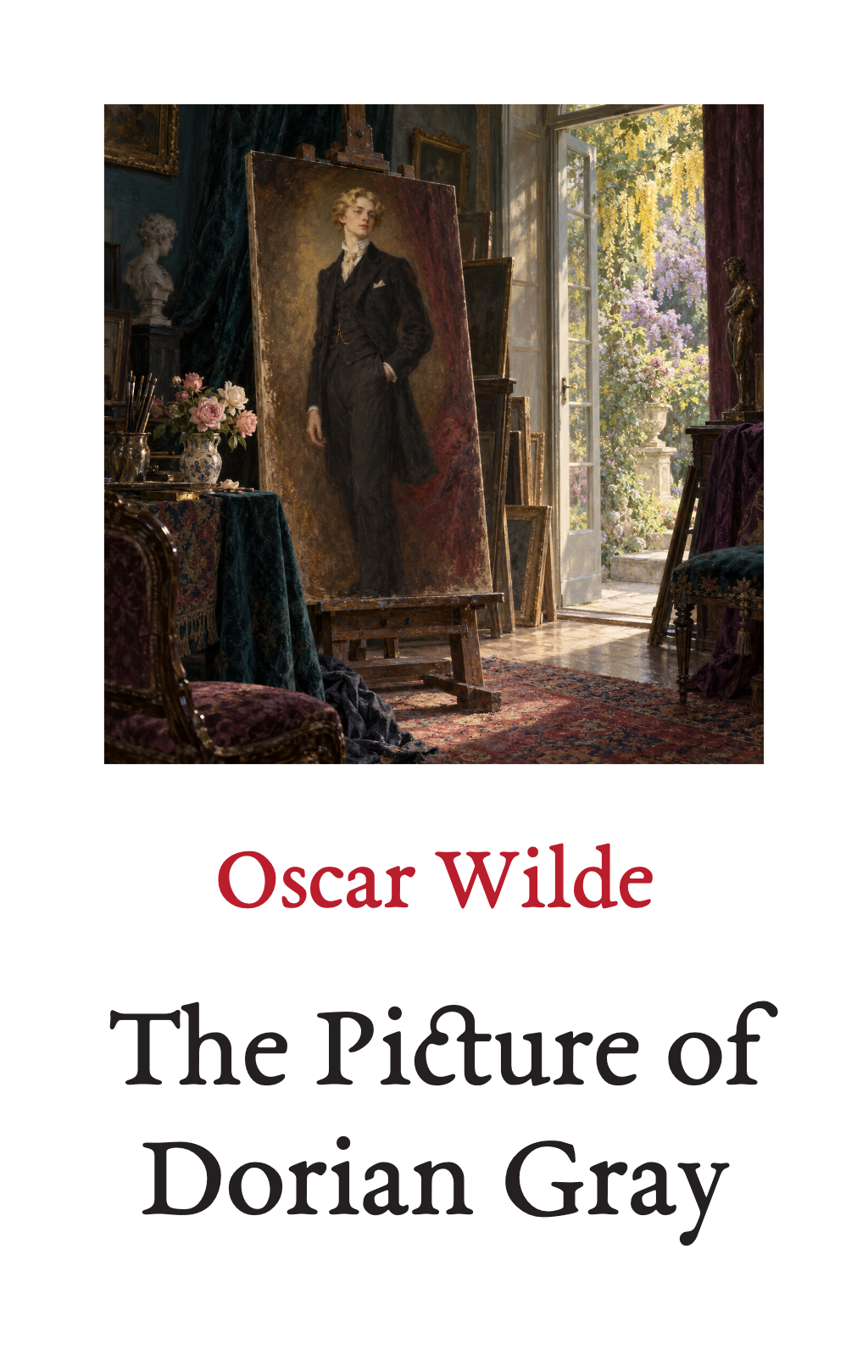 The Picture of Dorian Gray, by Oscar Wilde. A painting above the author and title.