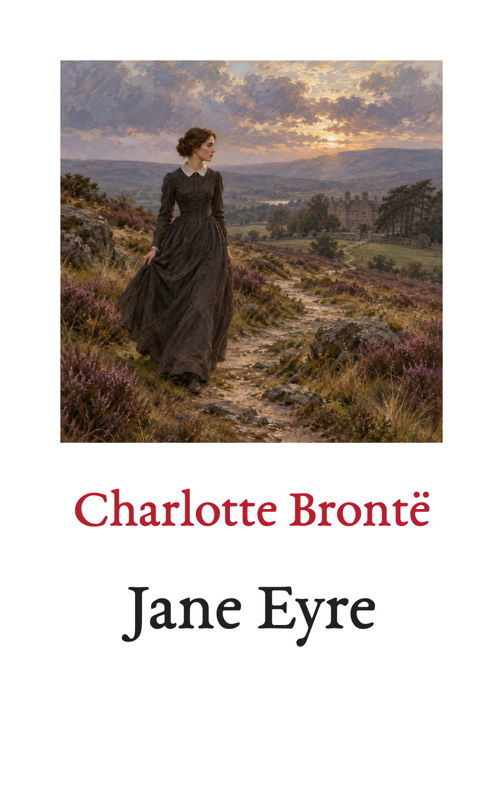 Jane Eyre, by Charlotte Brontë. A painting above the author and title.